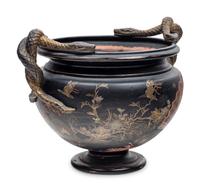 A Bronzed Terra Cotta Jardinière with Japanned Decoration