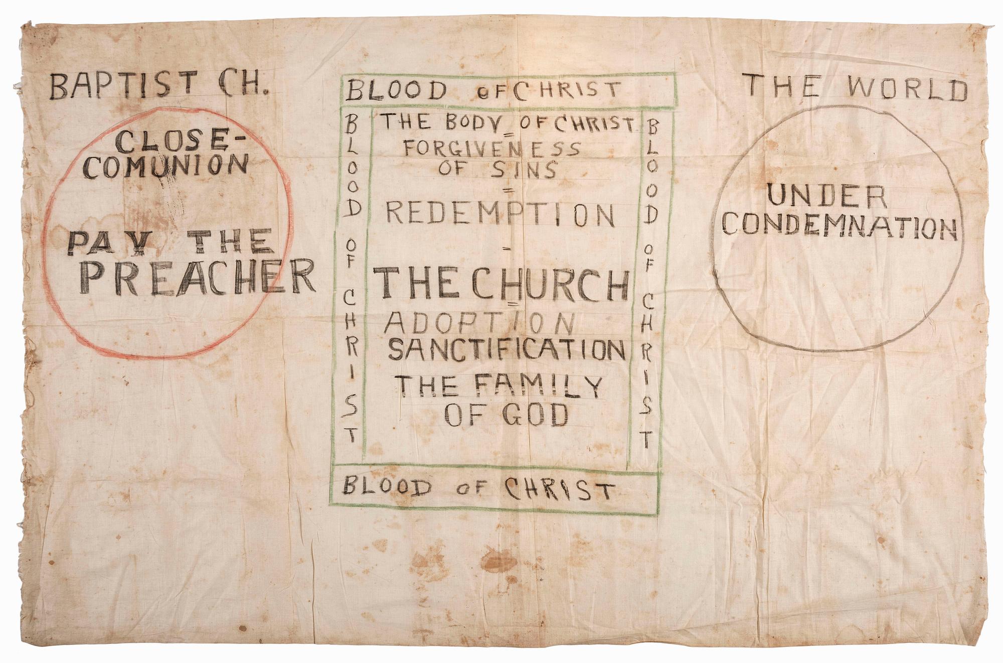 [RELIGION]. A group of 3 illustrated church tent revival banners, incl. Steps "Unto" Christ . [ca 1910s-1920s].