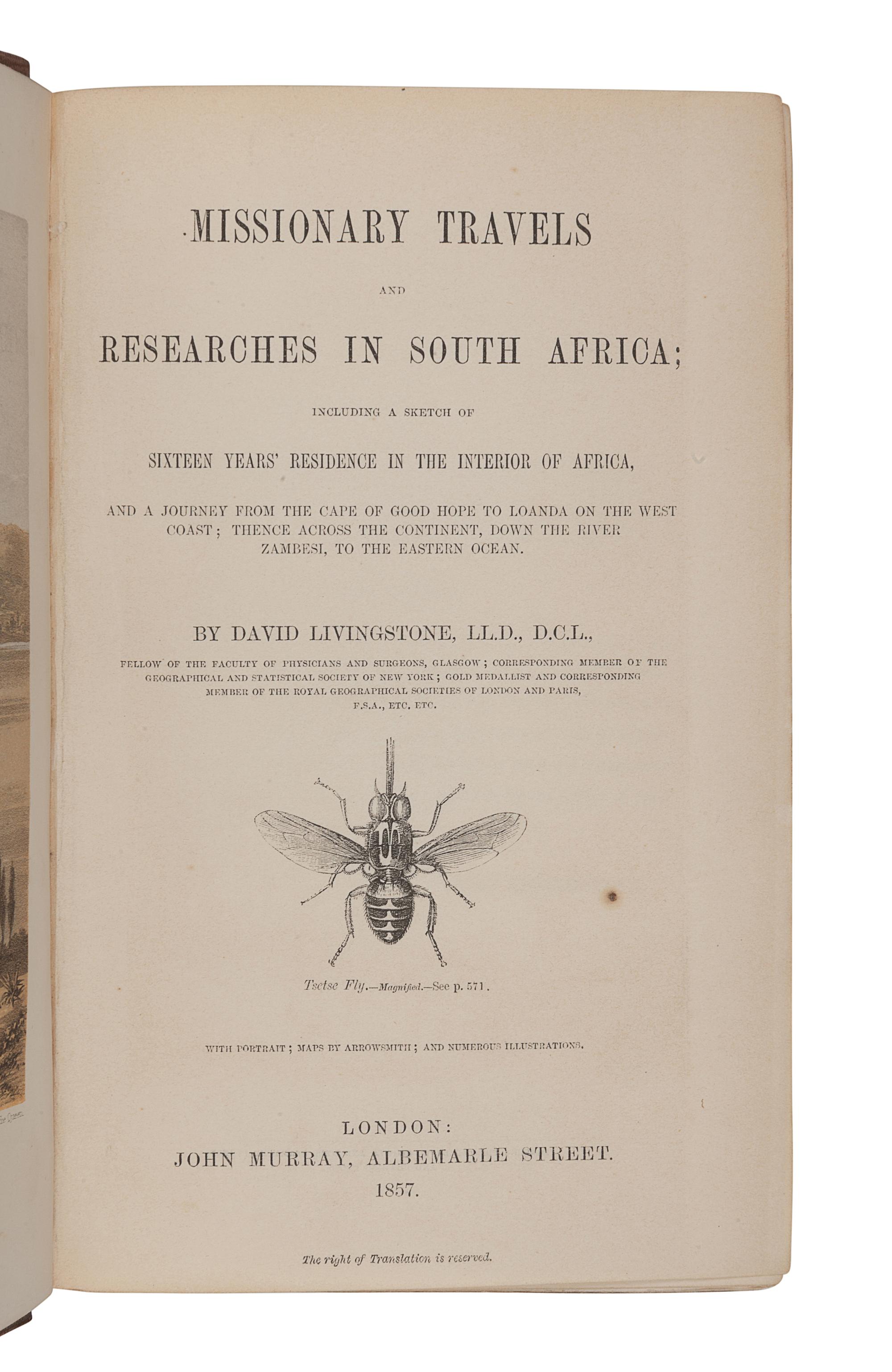 LIVINGSTONE, David (1813-1873). Missionary Travels and Researches in South Africa . London: John Murray, 1857.