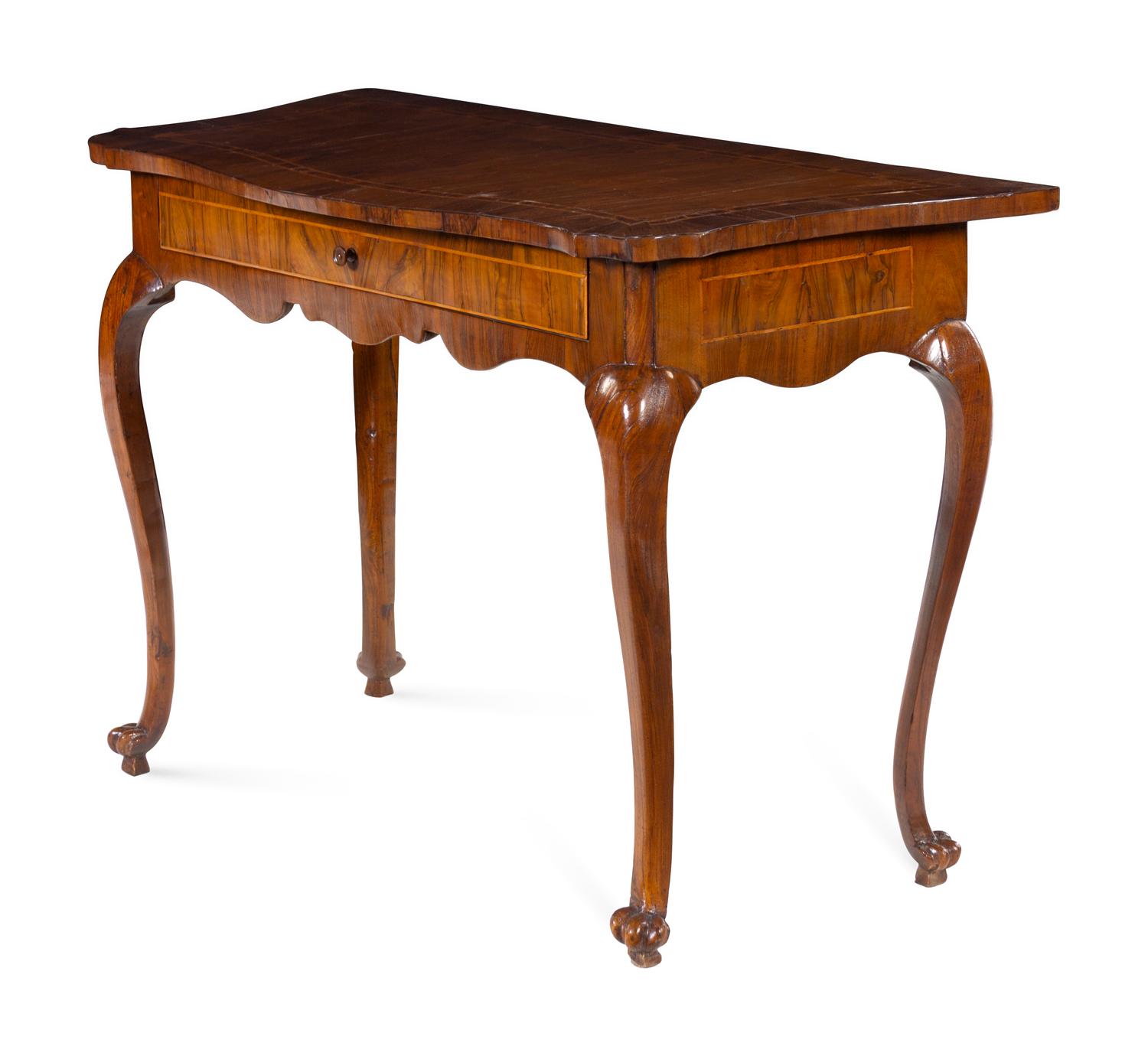 An Italian Line Inlaid Walnut Veneered Table