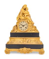 A Napoleon III Style Gilt Metal Figural Mantel Clock