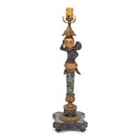 A Continental Gilt and Patinated Bronze and Marble Table Lamp