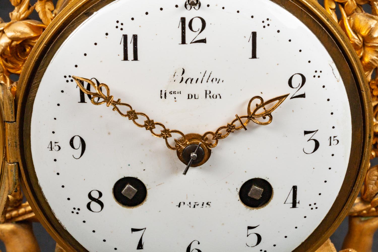 A Louis XVI Style Gilt-Bronze and Marble Three-Piece Clock Garniture — BAILLON, PARIS, LATE 19TH CENTURY