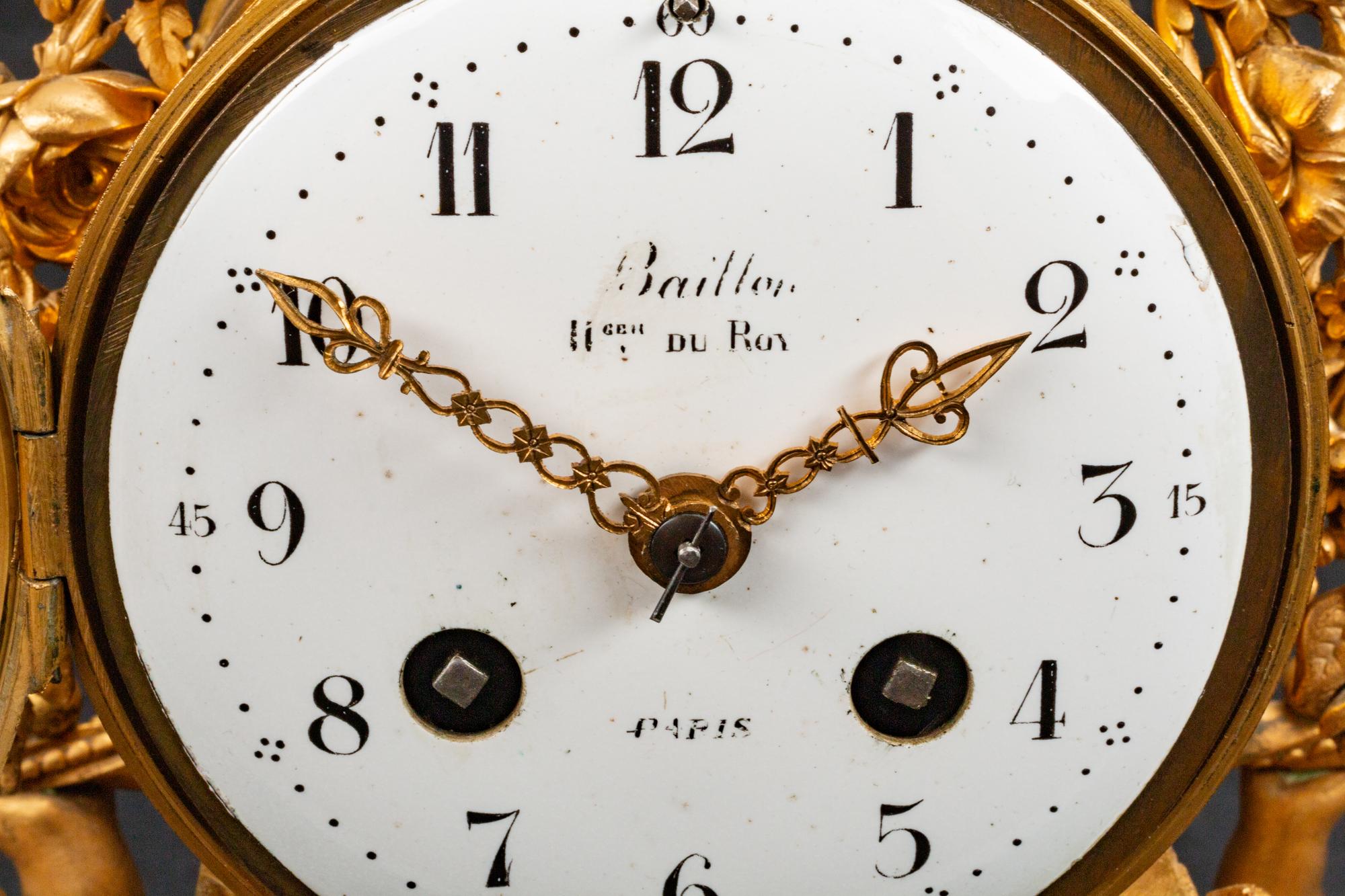 A Louis XVI Style Gilt-Bronze and Marble Three-Piece Clock Garniture — BAILLON, PARIS, LATE 19TH CENTURY