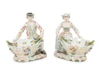 A Pair of Dresden Porcelain Figural Sweetmeat Dishes