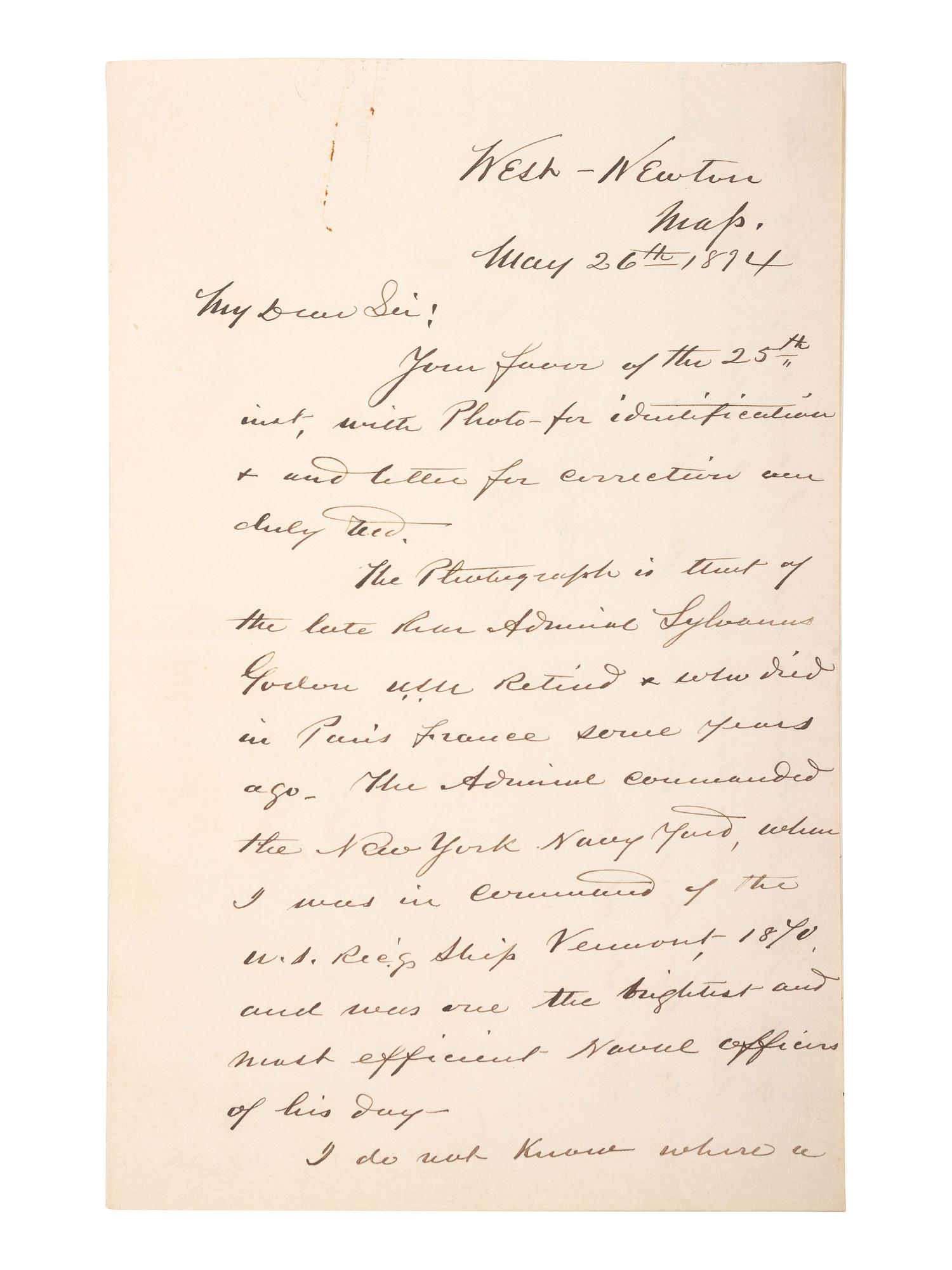 [CIVIL WAR - NAVY]. A group of 9 documents related to Robert Coster and his efforts to confirm the identity of the man who lashed Rear Admiral David G. Farragut to the rigging of the Hartford at the Battle of Mobile Bay.