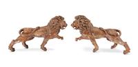 A Pair of English Limed Oak Models of Lions