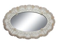 A Venetian Etched Glass Oval Mirror with Floral Accents