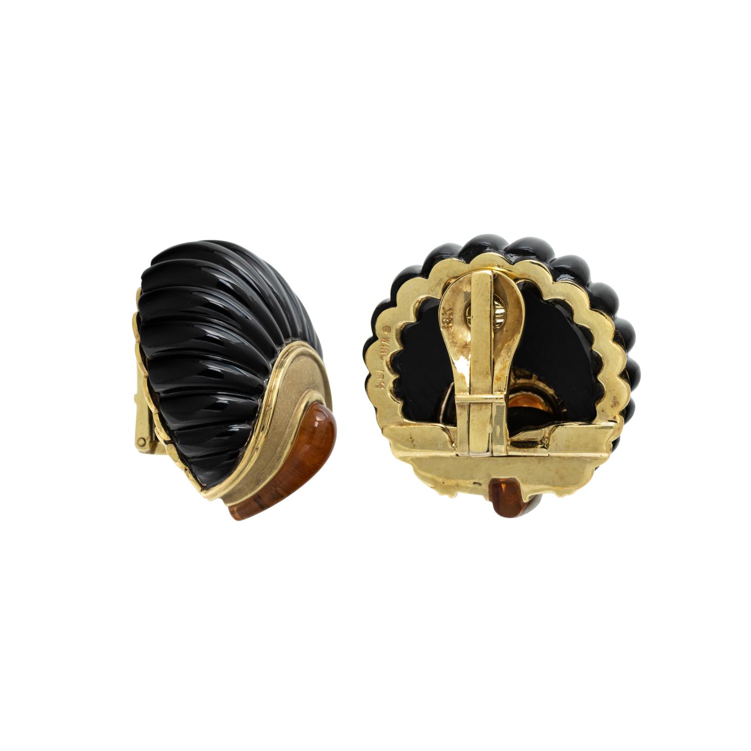 WINC, YELLOW GOLD, ONYX AND CITRINE EARCLIPS