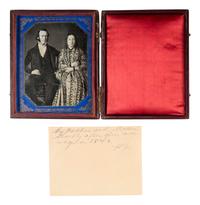 [EARLY PHOTOGRAPHY]. Half plate daguerreotype of a newly married couple. 1842.