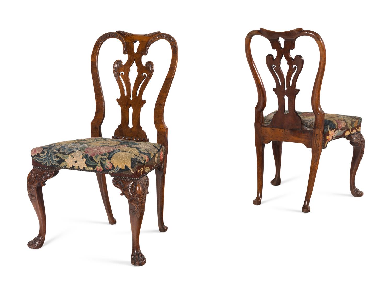 A Pair of George II Carved Mahogany Side Chairs