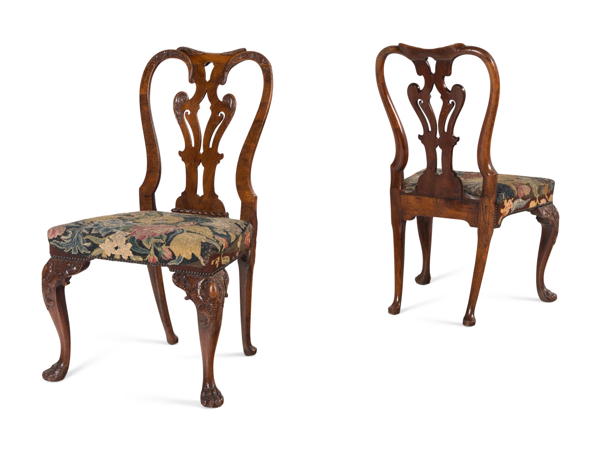 A Pair of George II Carved Mahogany Side Chairs