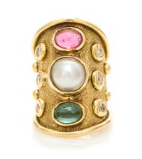 An 18 Karat Gold, Tourmaline, Diamond and Mabe Pearl Ring, Denise Roberge, 12.80 dwts.