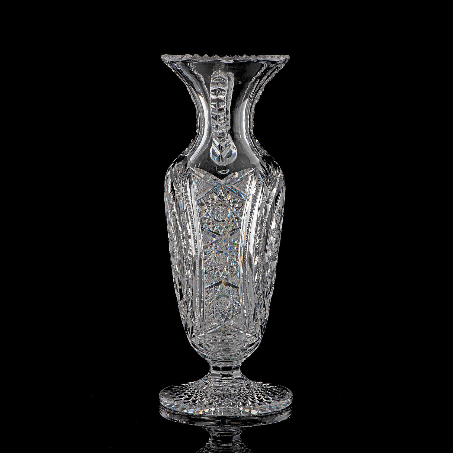 A Pairpoint Brilliant-Period Intaglio-Cut Glass Double Handle Vase in Jacqueminot Pattern