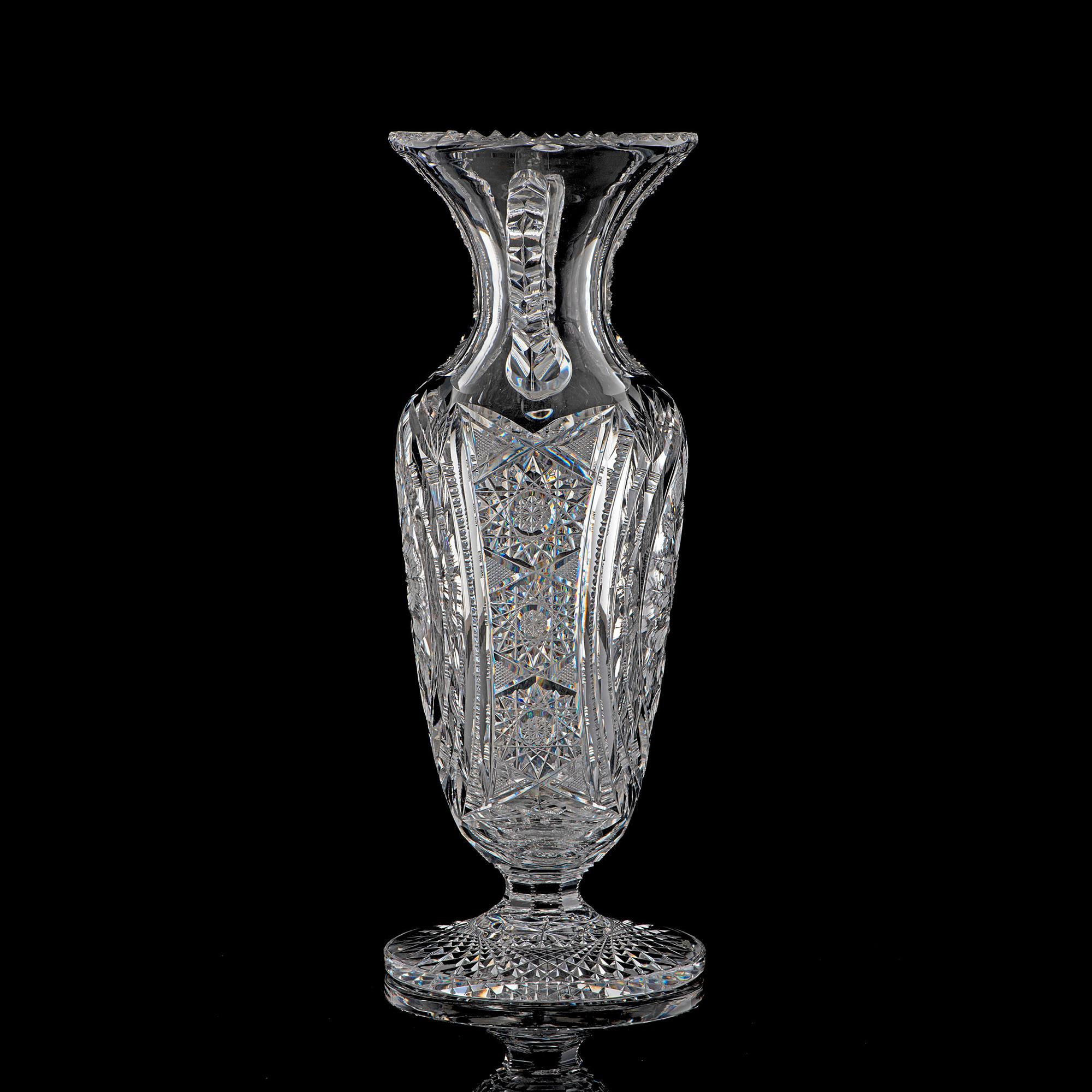 A Pairpoint Brilliant-Period Intaglio-Cut Glass Double Handle Vase in Jacqueminot Pattern