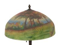 Reverse Painted Landscape Lamp Shade with Associated Base