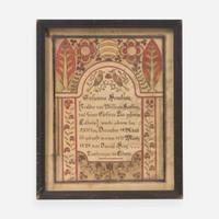 Samuel Bentz (1792-1850), Lancaster County, PA A Fraktur birth record for Susanna Hemling (Hamlin) (1828-1904)