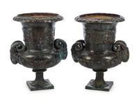 A Pair of Neoclassical Style Patinated Metal Urns