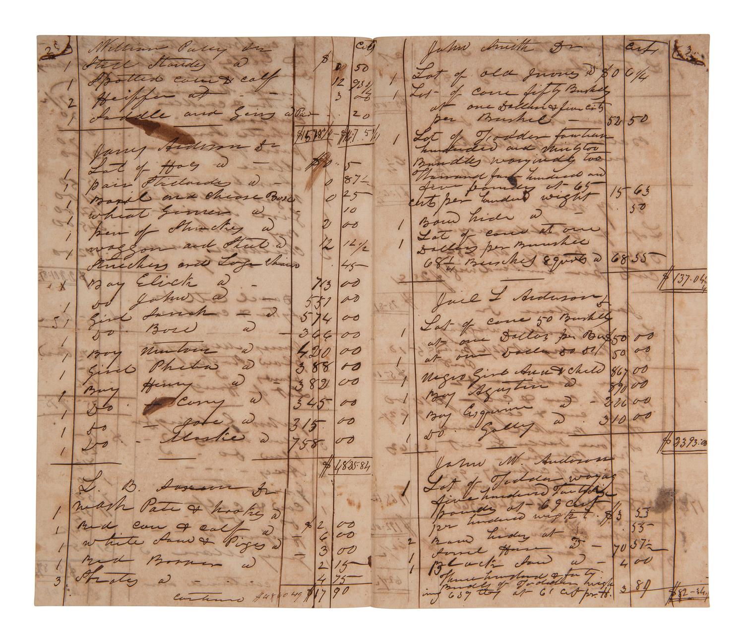 [ENSLAVEMENT] 1851 inventory of property and enslaved peoples from the AL Estate of Wm. Anderson.