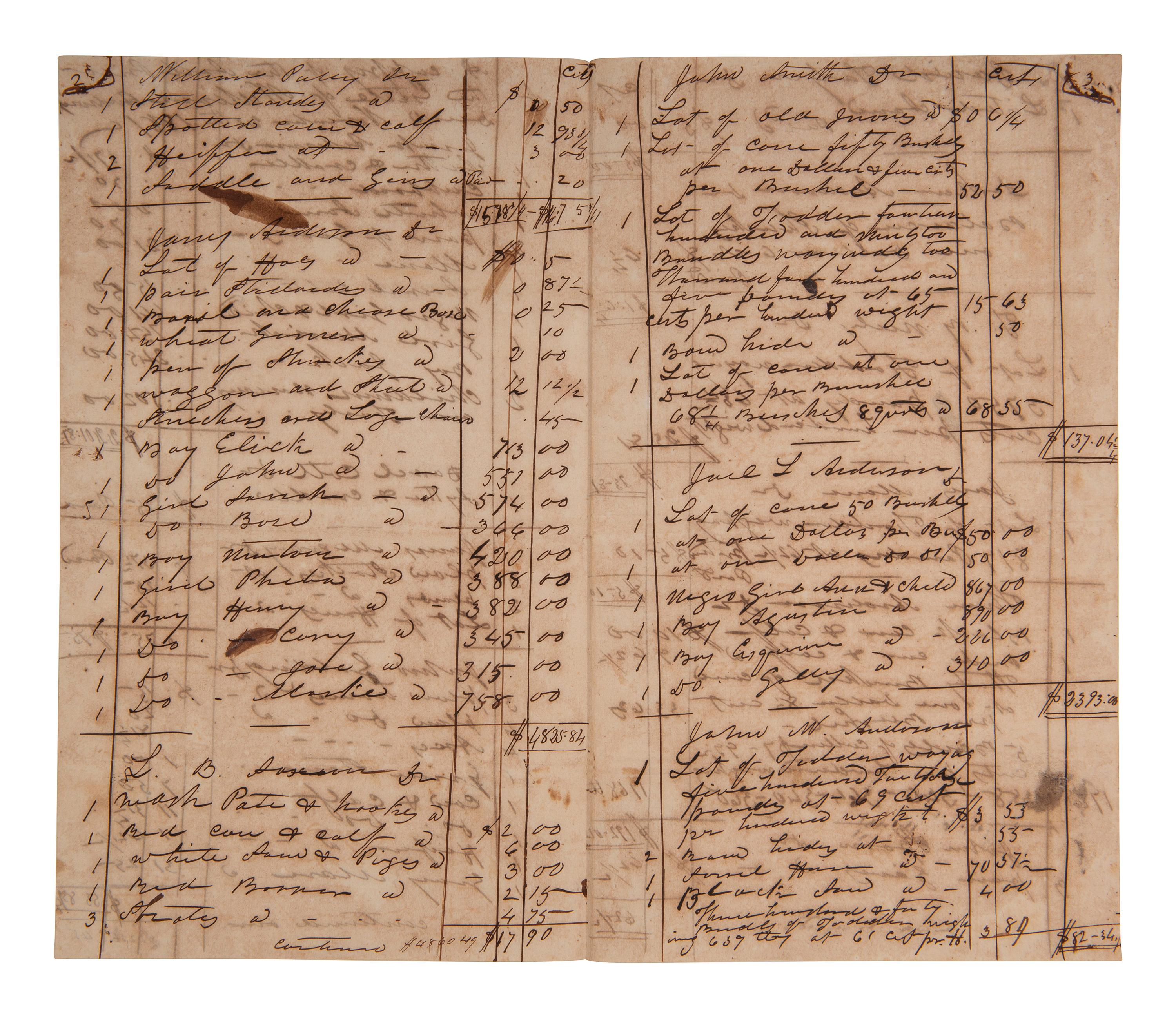 [ENSLAVEMENT] 1851 inventory of property and enslaved peoples from the AL Estate of Wm. Anderson.
