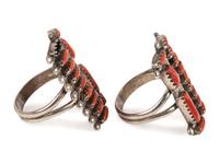 Zuni Sterling Silver and Coral Cluster Earrings AND Rings