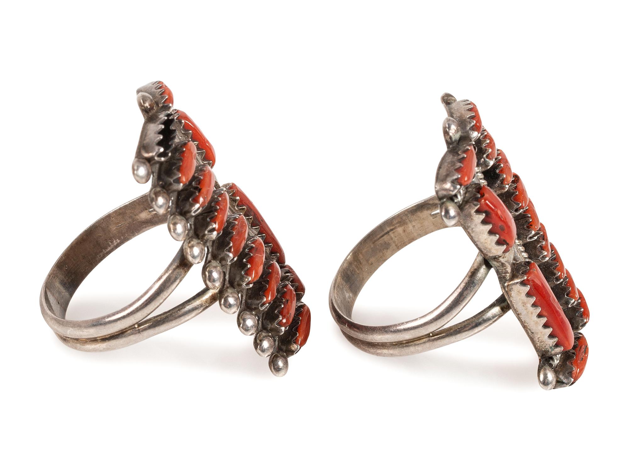 Zuni Sterling Silver and Coral Cluster Earrings AND Rings