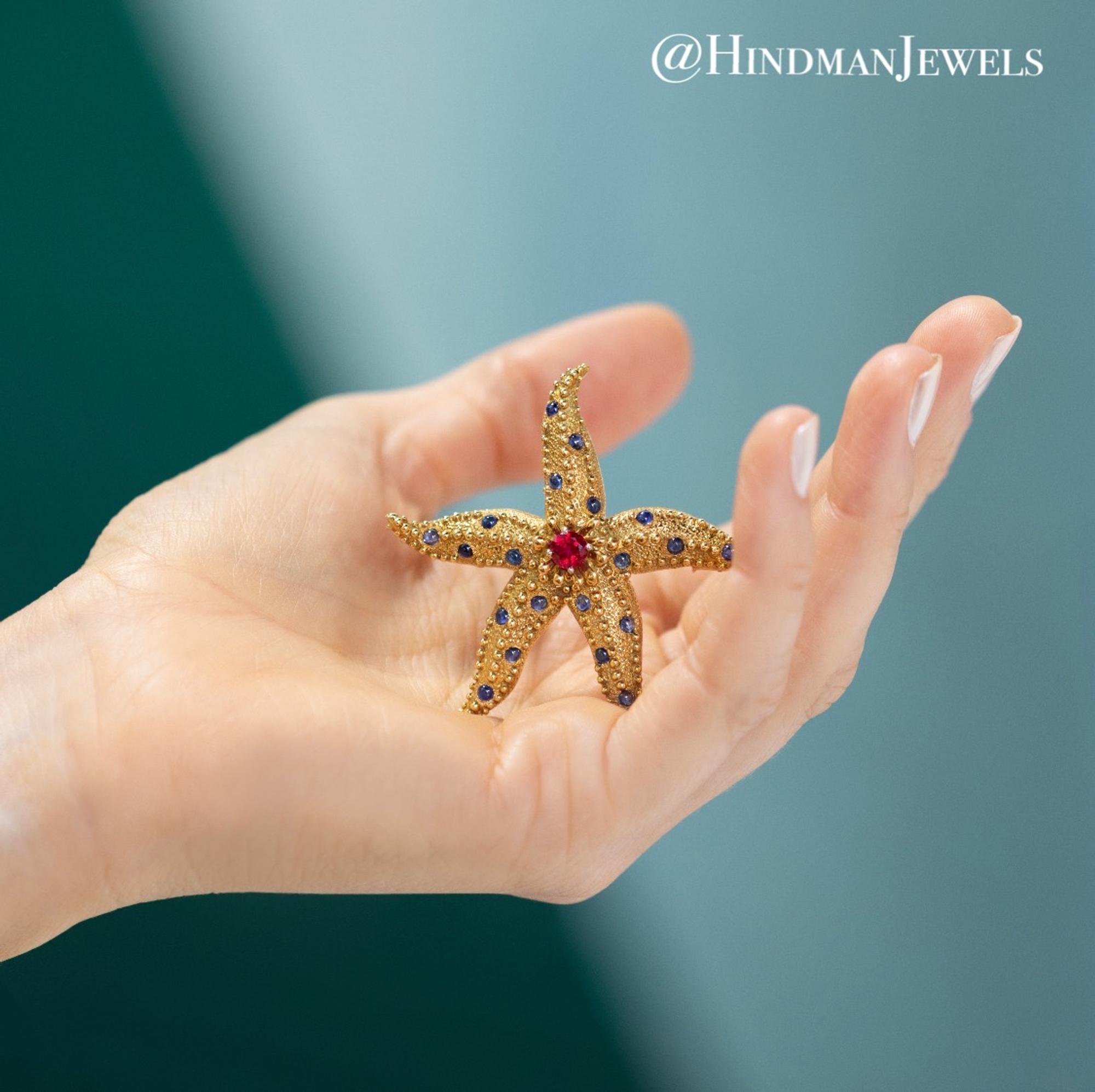 TIFFANY & CO., SCHLUMBERGER, YELLOW GOLD, RUBY AND SAPPHIRE STARFISH BROOCH