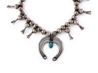 Navajo Silver and Turquoise Squash Blossom Necklace
