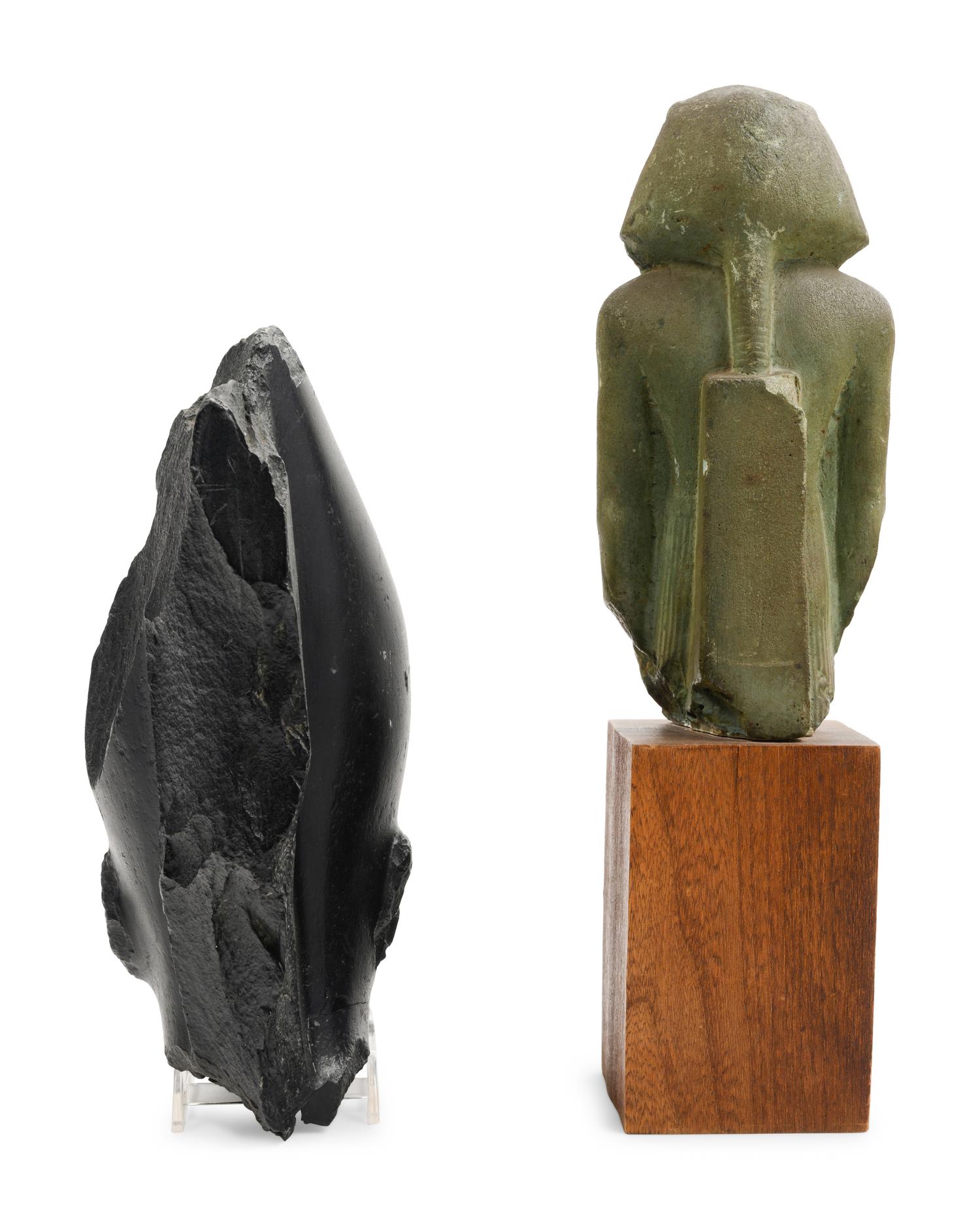 An Egyptian Head of a Pharaoh and a Portrait Statue of a Pharaoh, Both After the Antique