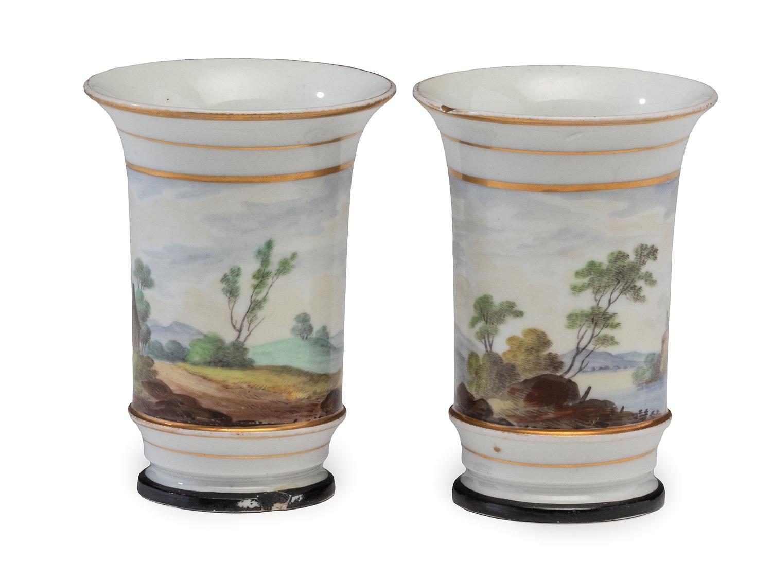 Four Painted Porcelain Articles and a Transferware Plate