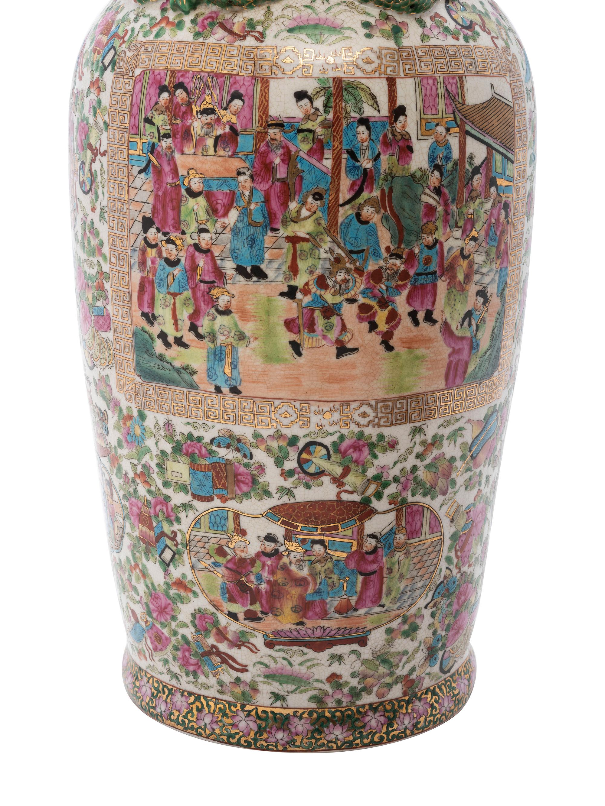 A Pair of Chinese Export Famille Rose Porcelain Vases