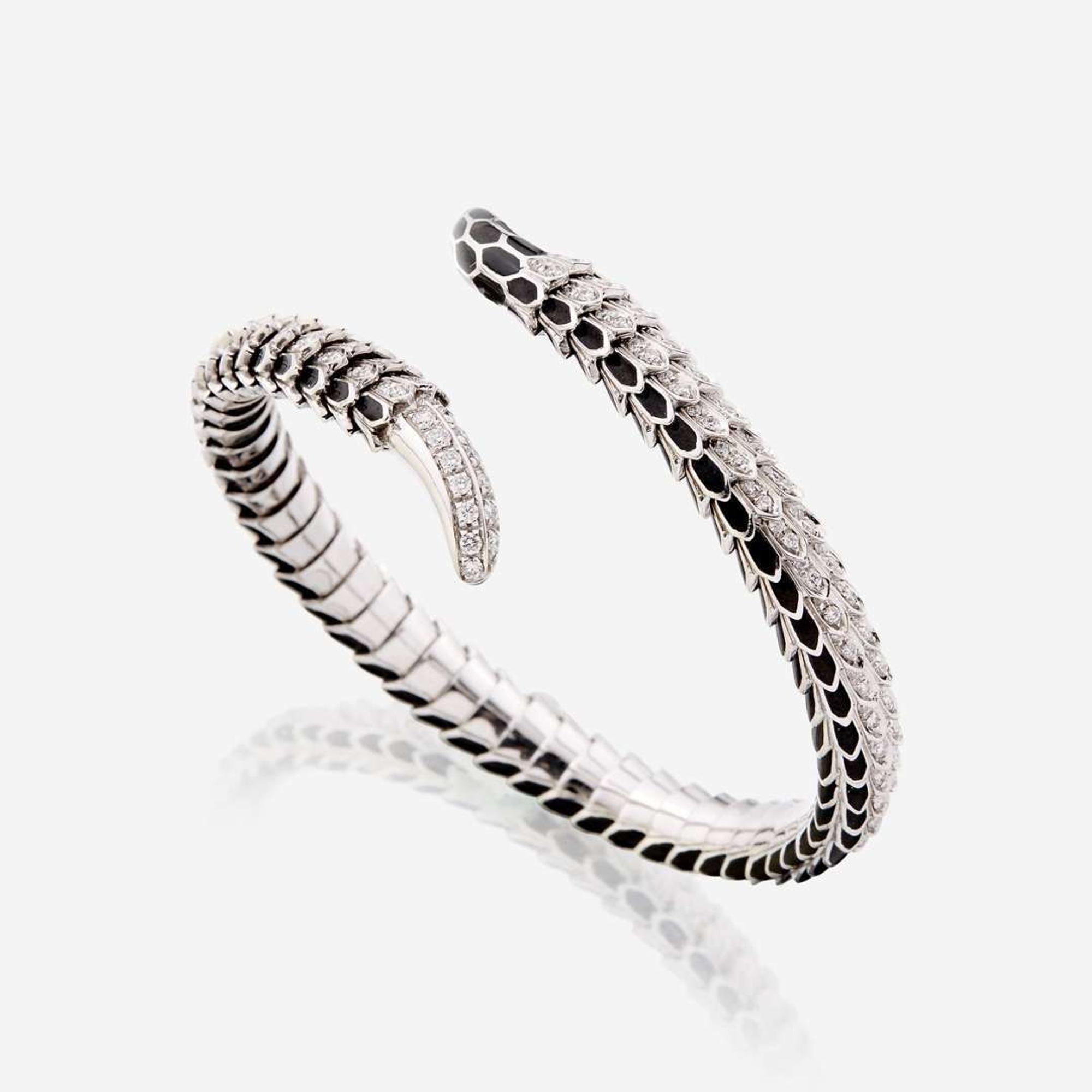 An eighteen karat white gold, diamond, and enamel bangle, Roberto Coin