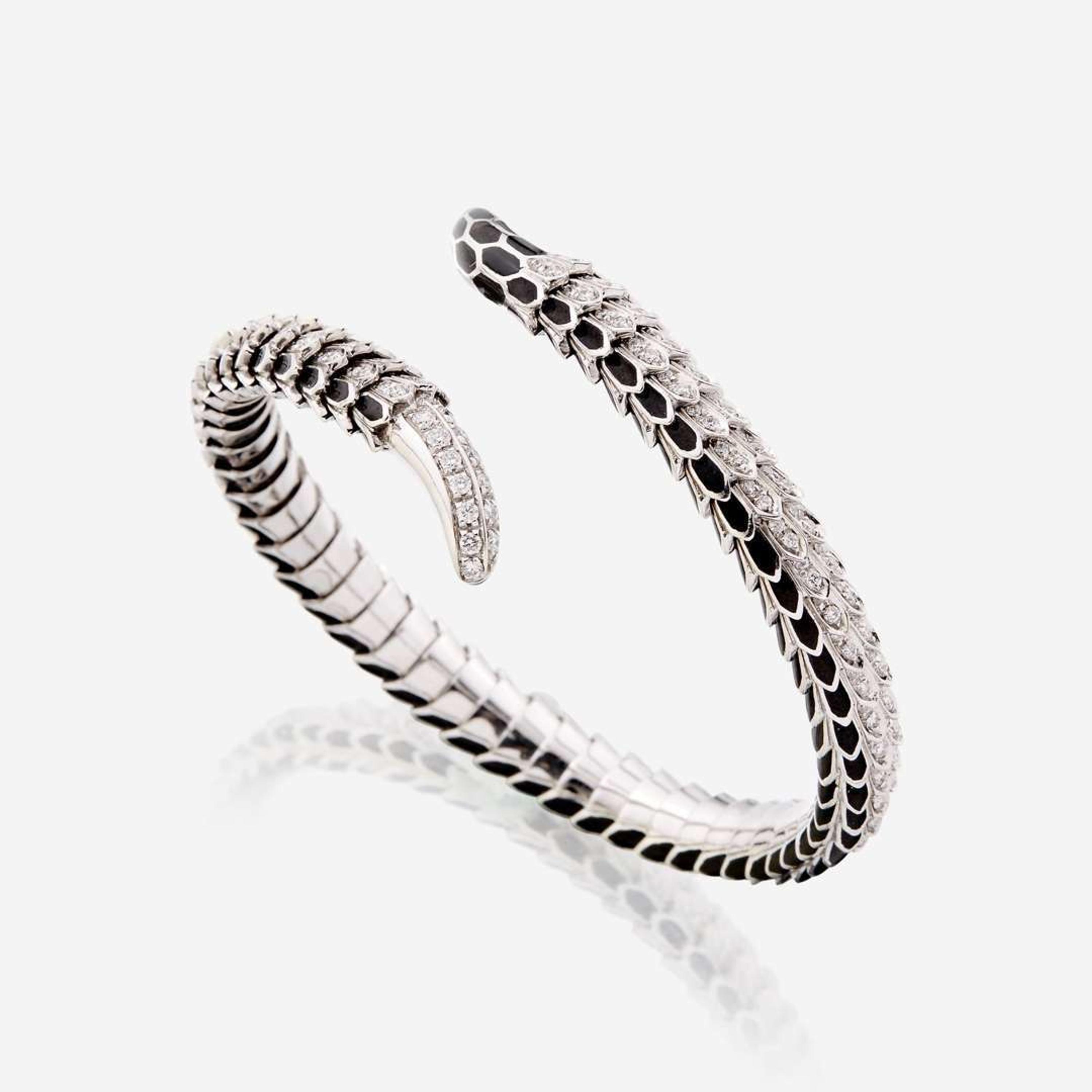 An eighteen karat white gold, diamond, and enamel bangle, Roberto Coin