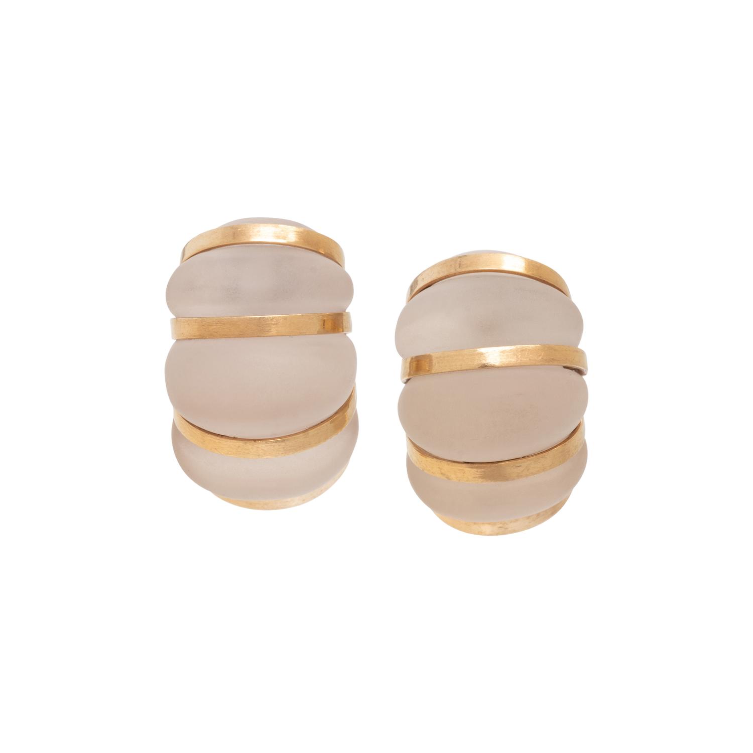 YELLOW GOLD AND ROCK CRYSTAL EARCLIPS