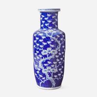 A Chinese blue and white "Prunus" rouleau vase 青花冰梅棒槌瓶