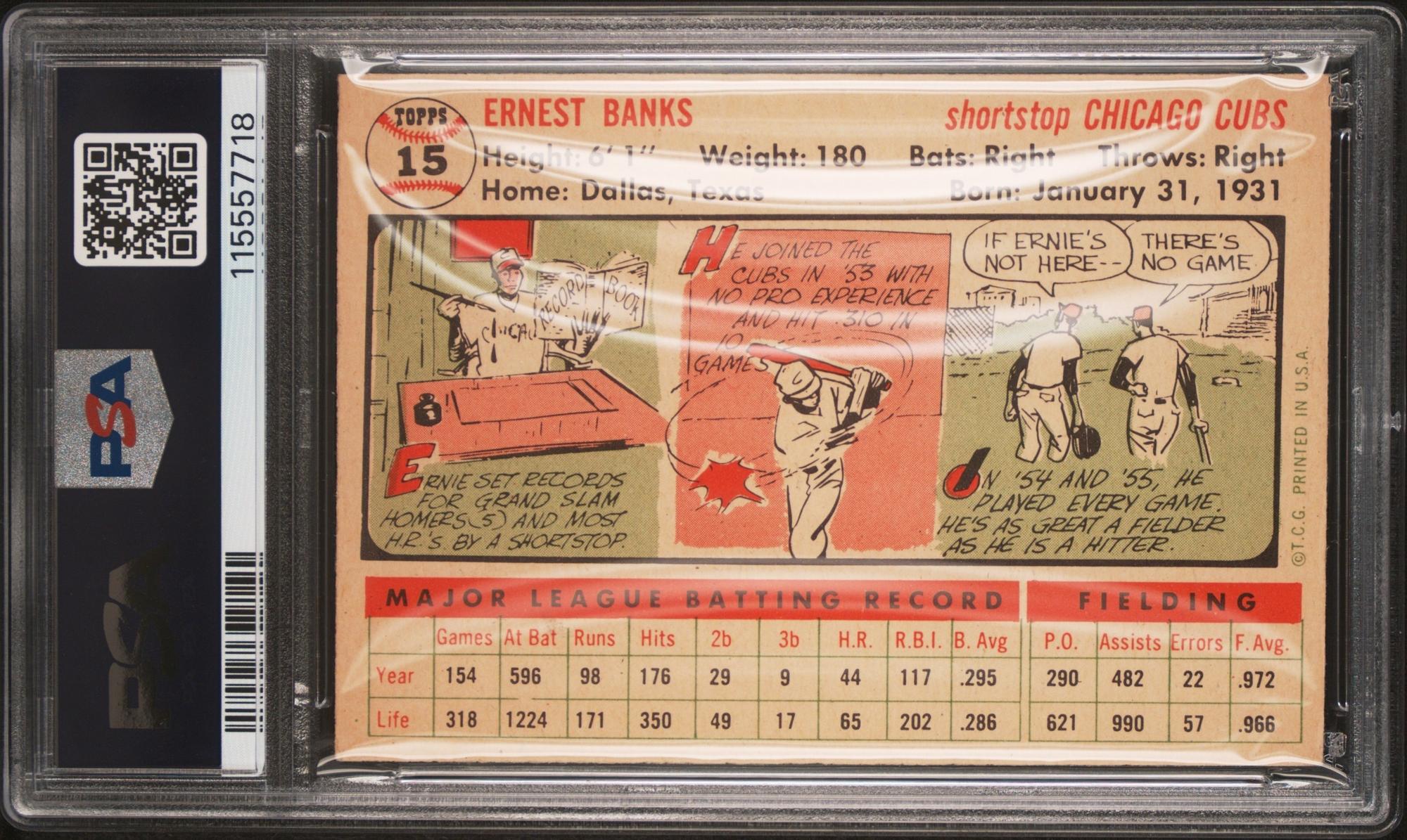 A 1956 Topps Ernie Banks Baseball Card No. 15 (PSA 4 VG-EX) from The Collection of David Eisenhower