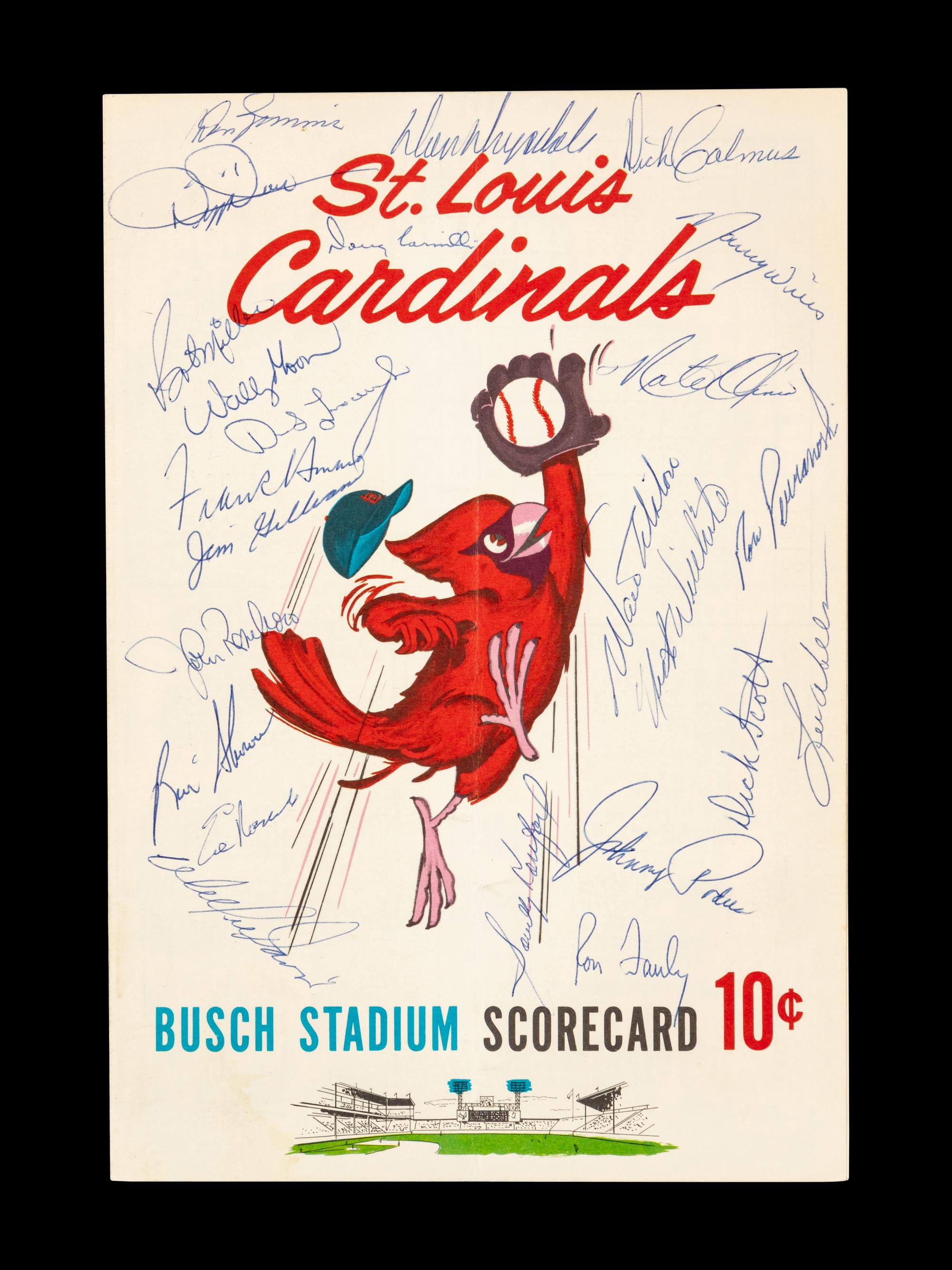 A 1963 Los Angeles Dodgers Signed Autograph St. Louis Cardinals Program Scorecard Featuring Sandy Koufax and Additional Hall of Famers (Beckett Authentication Services)