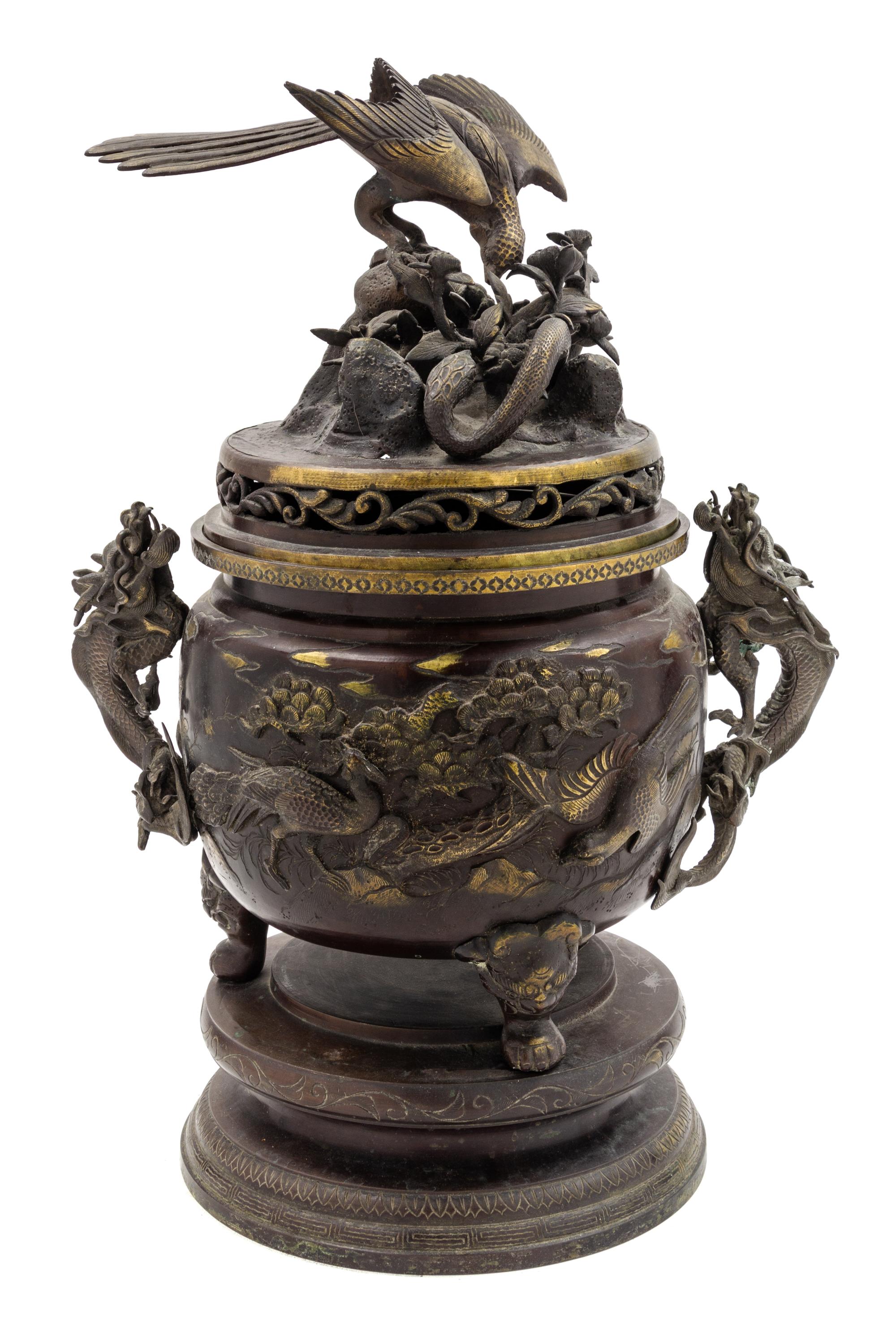 A Japanese Bronze Censer Height overall 24 1/4 inches. — LATE 19TH/EARLY 20TH CENTURY