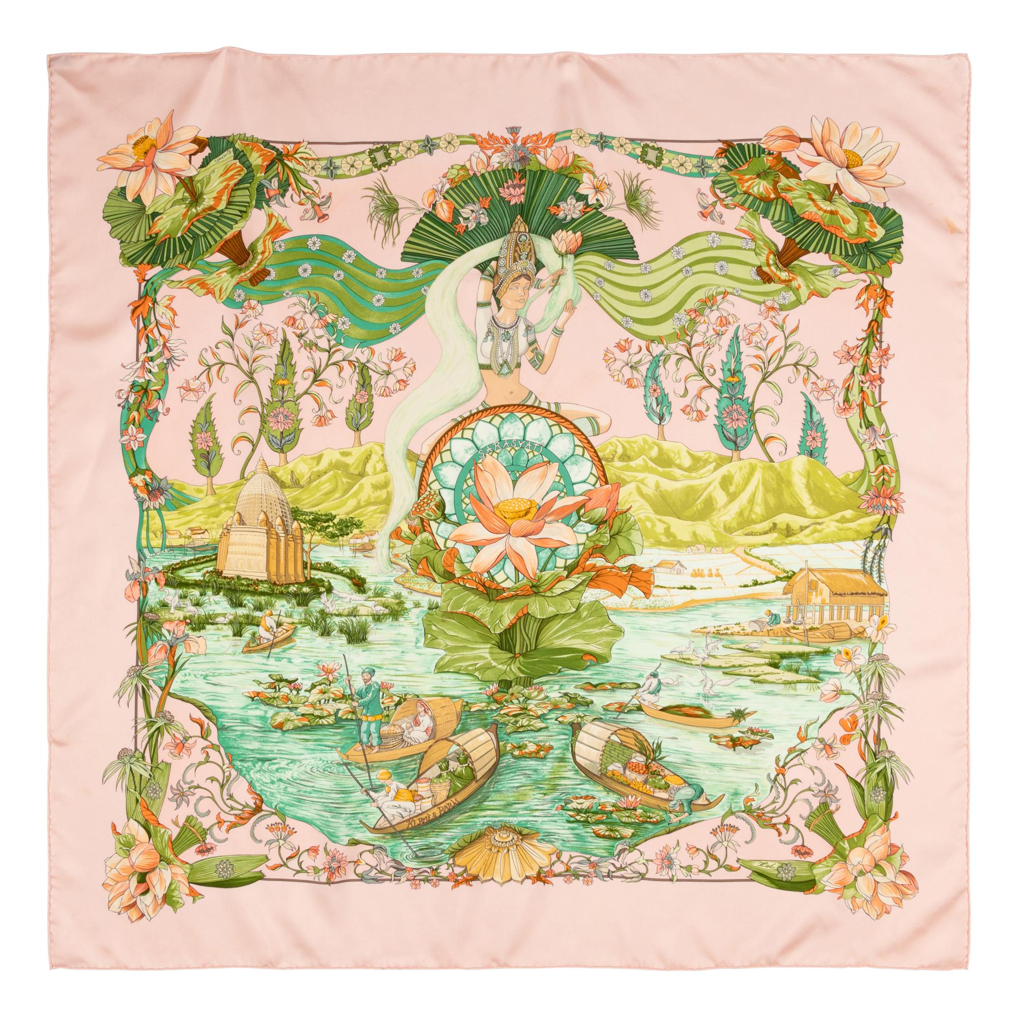 Seven Designer Silk Scarves by YSL and Hermès