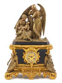 A French Gilt Bronze Mounted Slate Mantel Clock Height 22 1/2 x width 13 x depth 7 inches. — LATE 19TH CENTURY