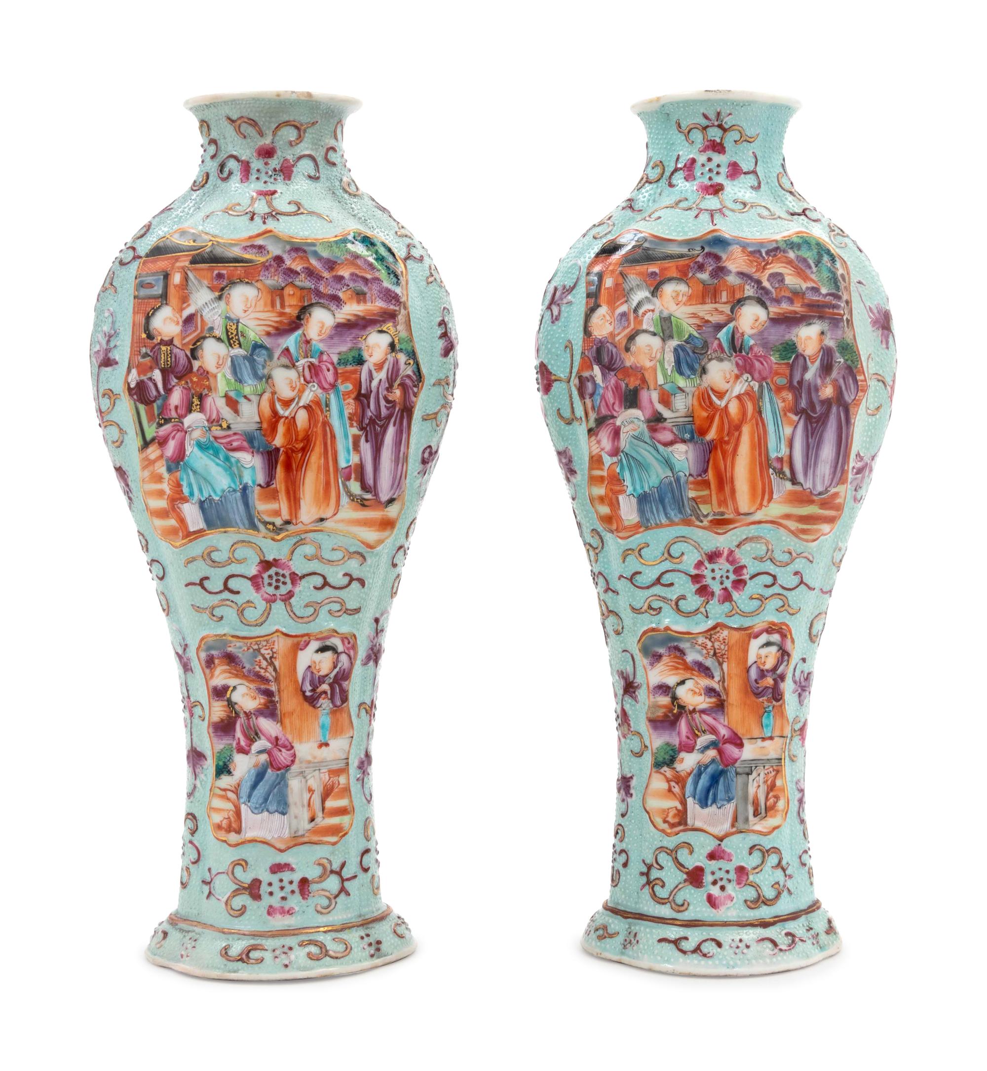 A Pair of Chinese Export Painted Porcelain Vases