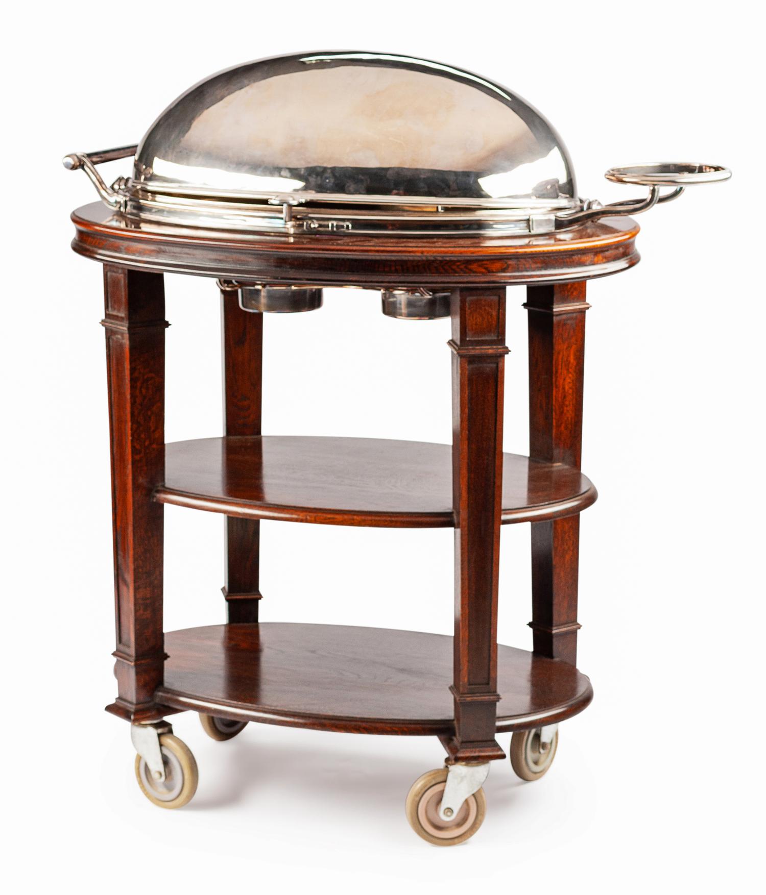 A Silver-Plate and Mahogany Roast Cart