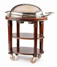 A Silver-Plate and Mahogany Roast Cart