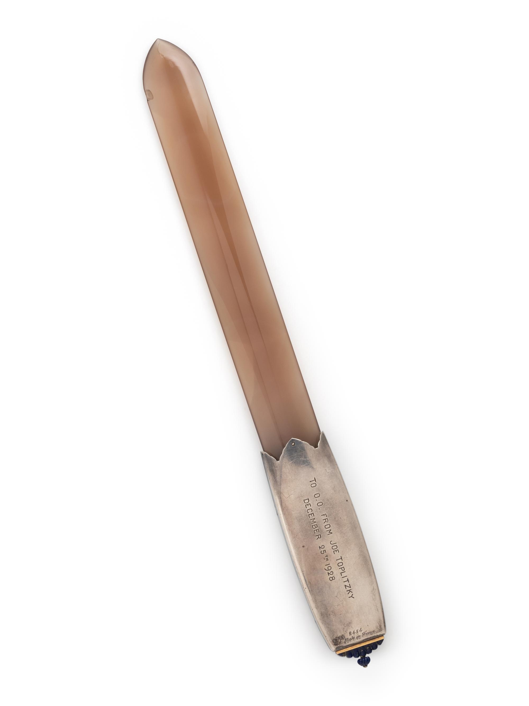 CARTIER, ART DECO, AGATE AND LAPIS LAZULI LETTER OPENER WATCH