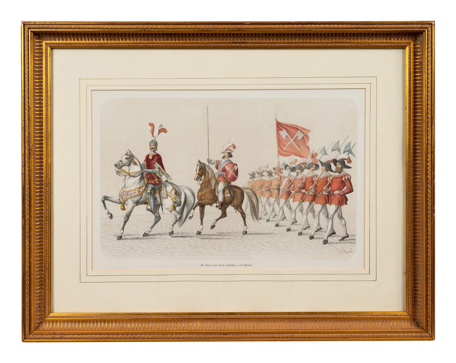 A Collection of Fifteen Engravings with Hand-Coloring of Architectural and Military Scenes
