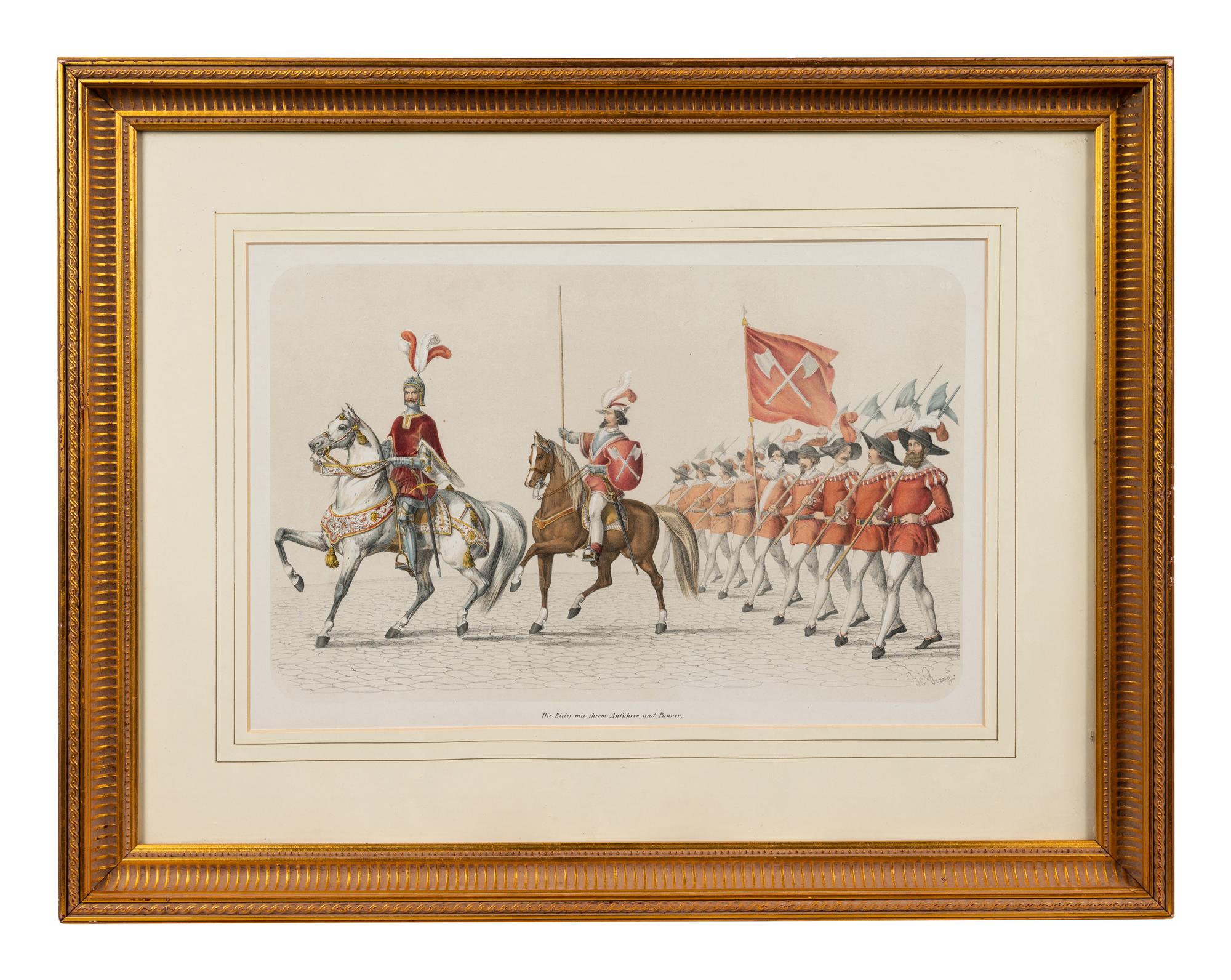 A Collection of Fifteen Engravings with Hand-Coloring of Architectural and Military Scenes