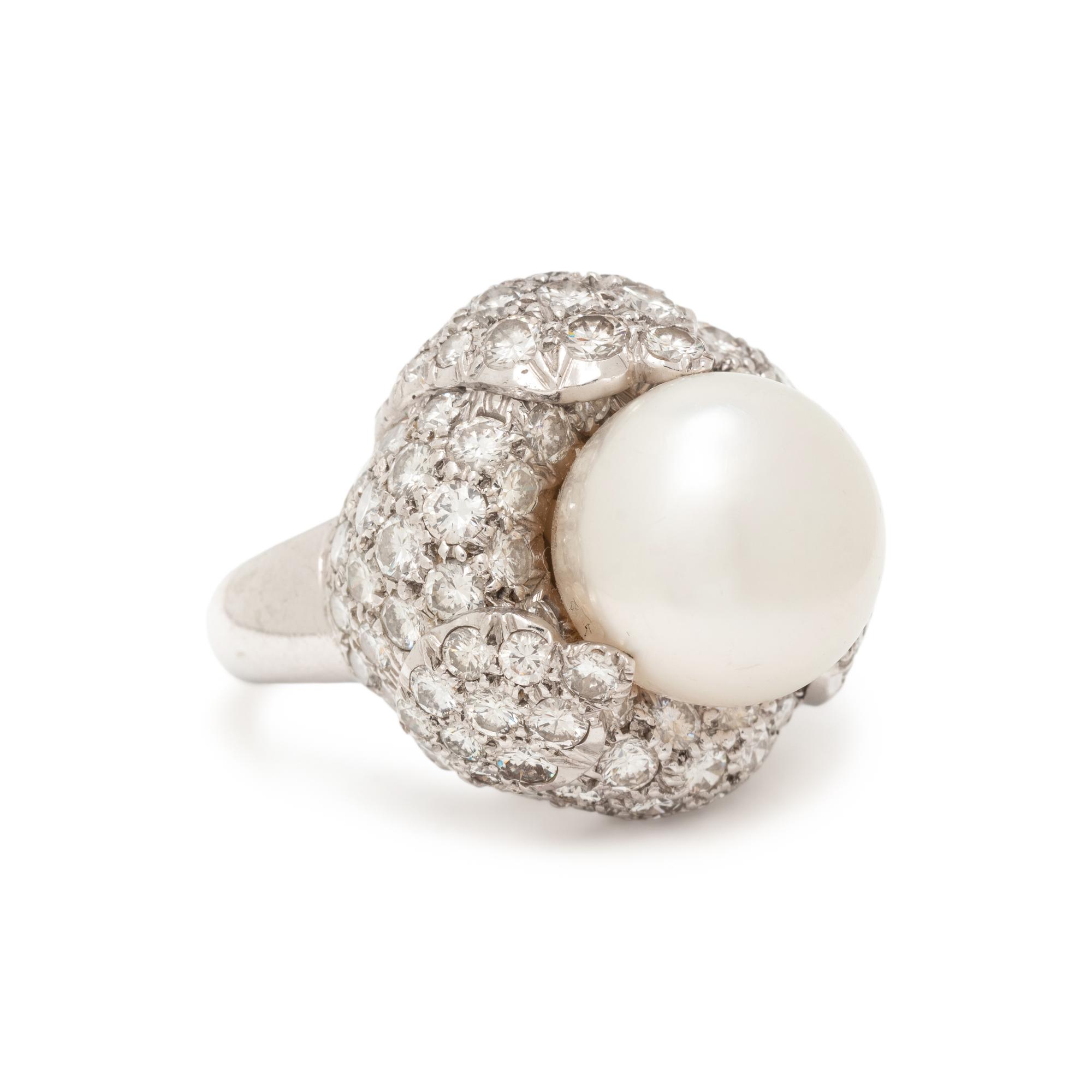 DAVID WEBB, CULTURED PEARL AND DIAMOND RING