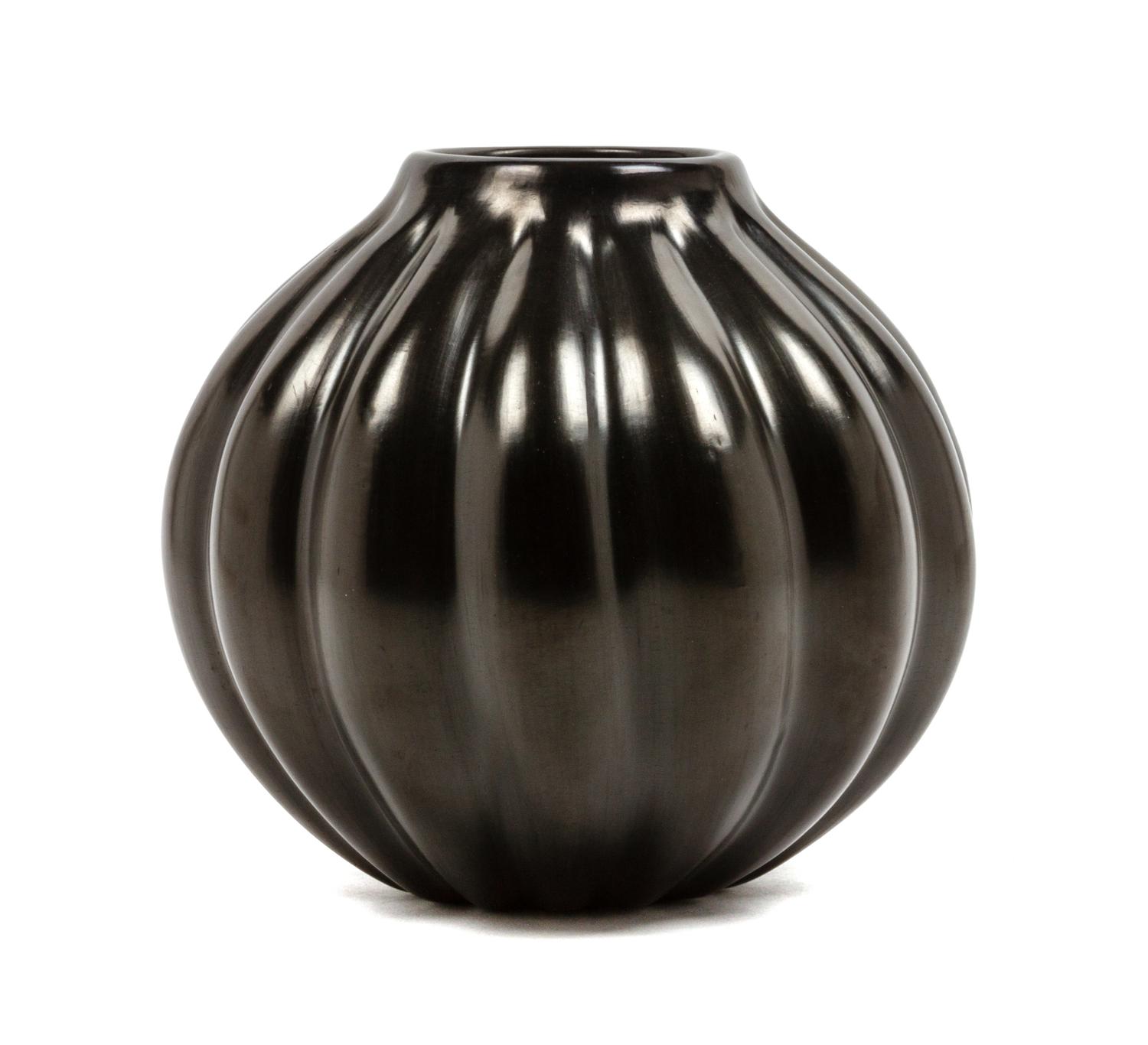 A Santa Clara Blackware Pottery Vase Height 8 x diameter 8 inches. — Helen Shupla
