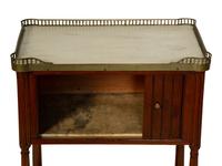 A Louis Philippe Mahogany Marble Top Side Table with Tambour Door