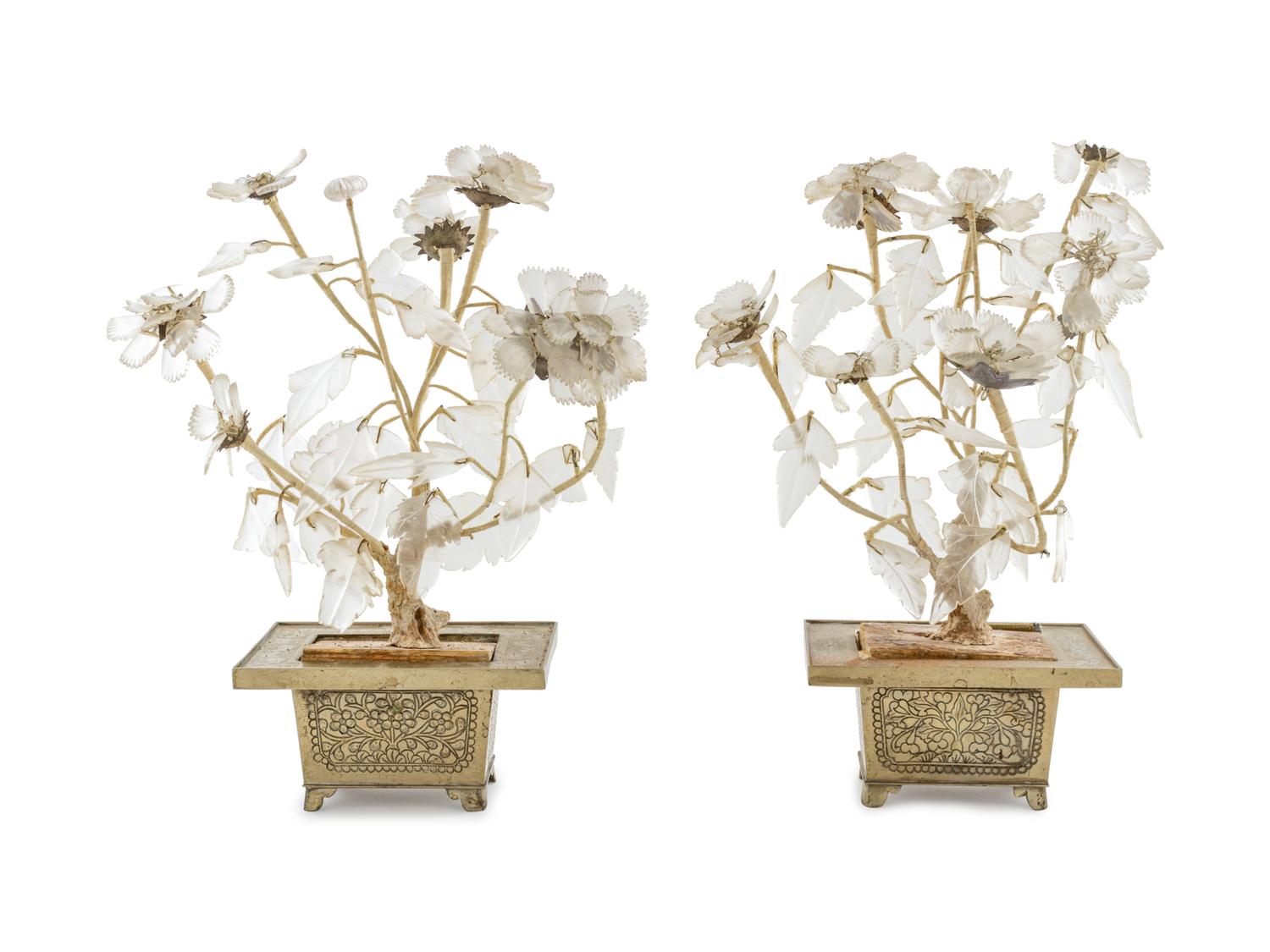 A Pair of Rock Crystal Floral Arrangements